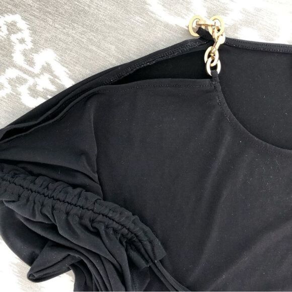 Michael Kors gold link strap black blouse tie sleeve woman’s size M - Picture 4 of 6
